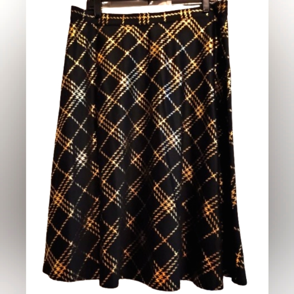Laura Scott Black And Gold Houndstooth Plaid A Line Skirt Academia Office Siren